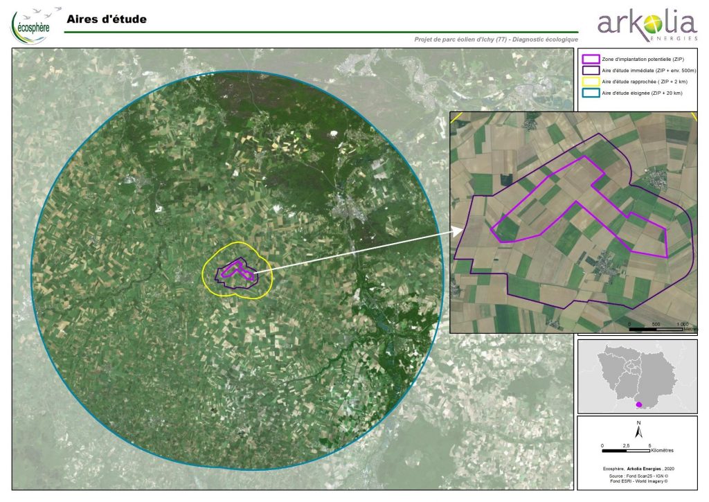 Aire des études écologiques sur le projet éolien d'Ichy