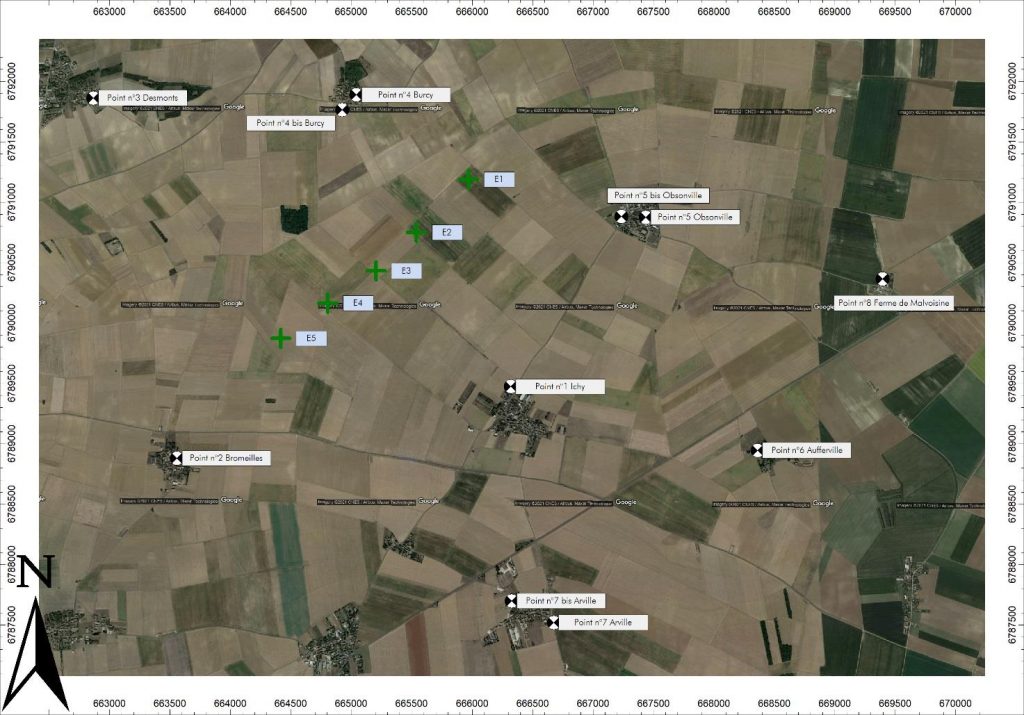 Carte des éoliennes et des points de calcul