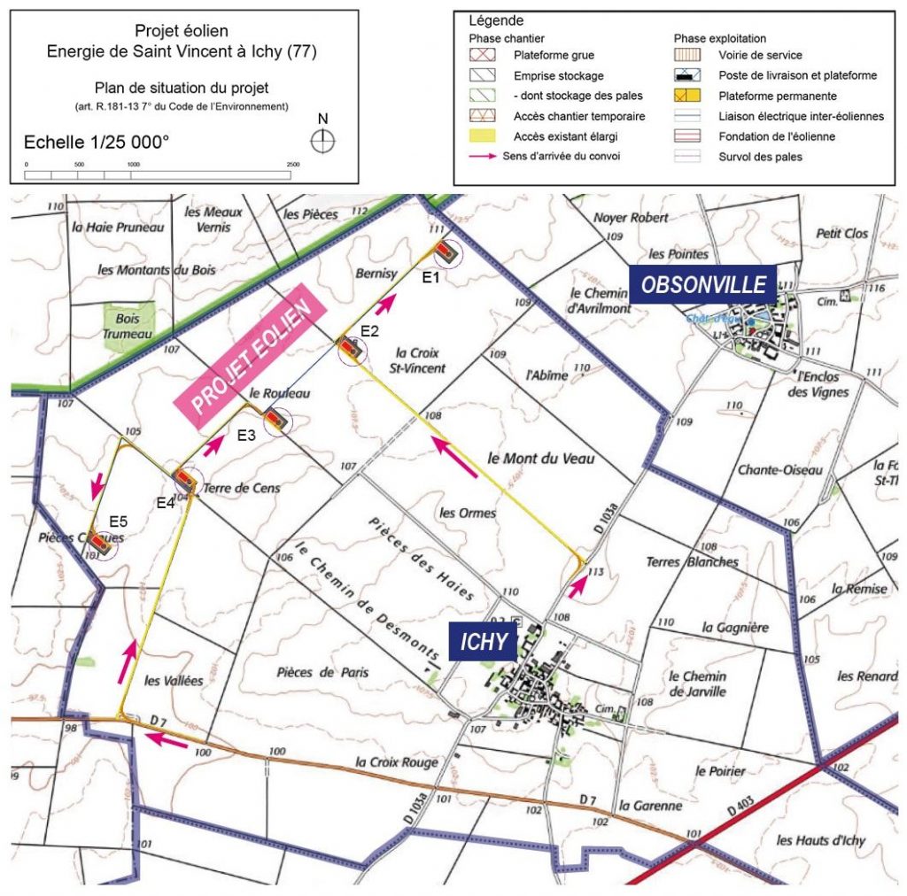 Carte d'implantation rapprochée des éoliennes d'Energie de St Vincent